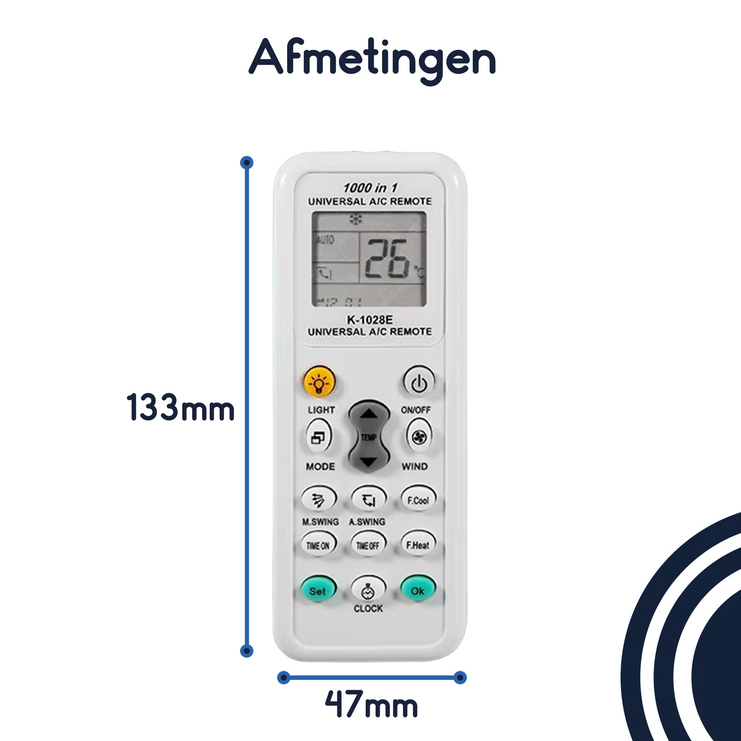Ibley K-1028E - Universele Airco Afstandsbediening - 1000-in-1 - LCD Display - 50+ Topmerken