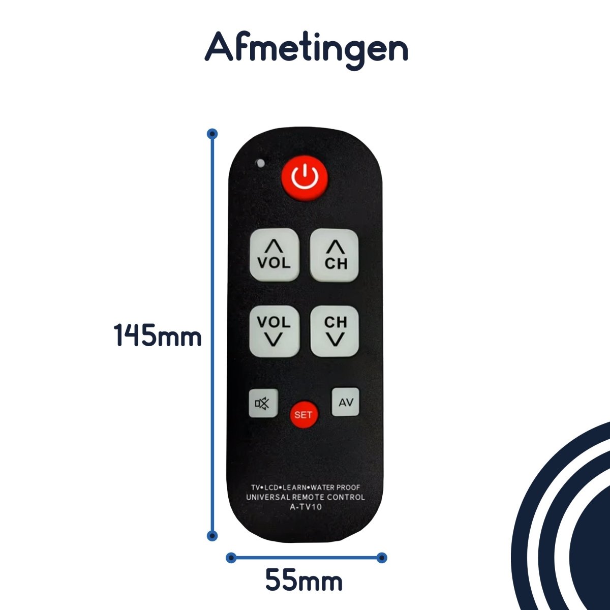 Ibley Senioren Afstandsbediening – Universeel – Grote Toetsen – Voor Slechtzienden – Robuust, Water - & Schokbestendig - Ibley
