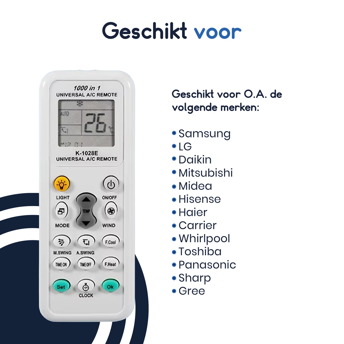 Ibley K-1028E - Universele Airco Afstandsbediening - 1000-in-1 - LCD Display - 50+ Topmerken