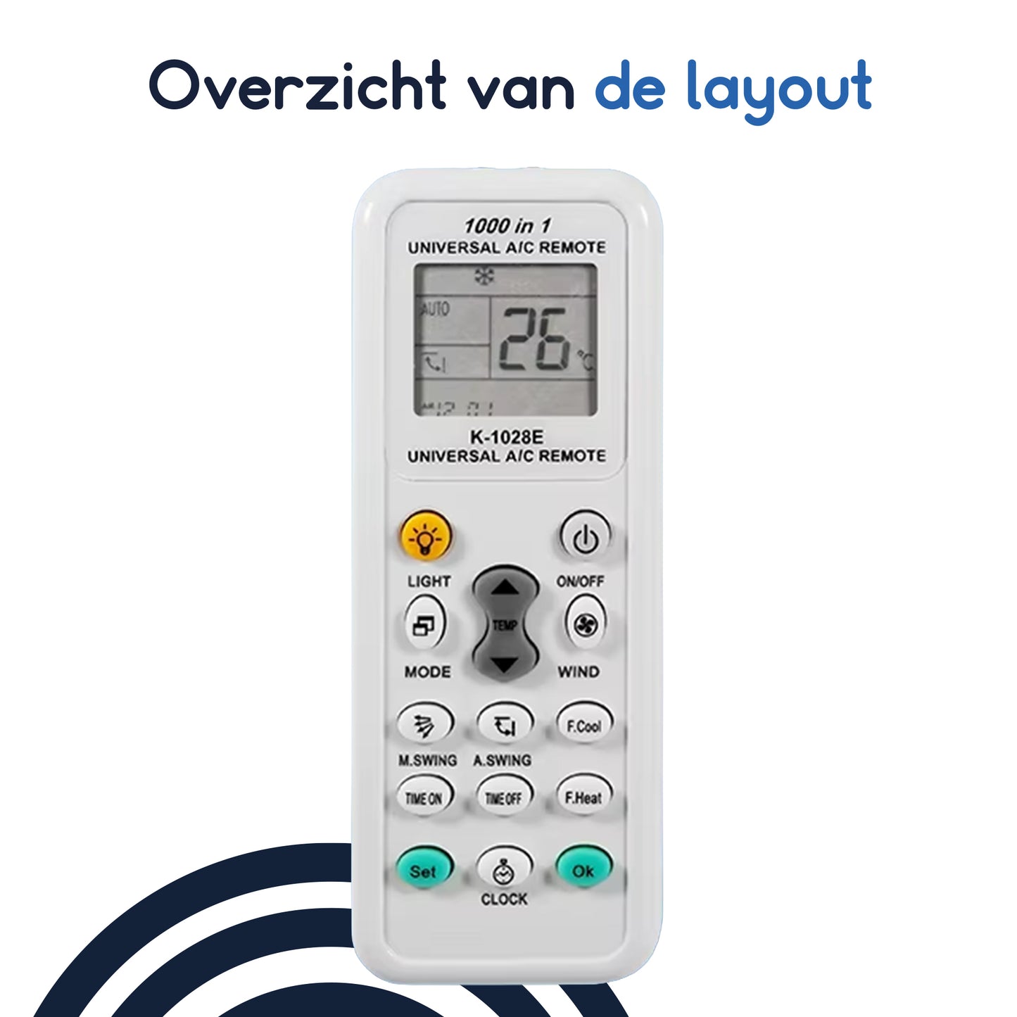 Ibley K-1028E - Universele Airco Afstandsbediening - 1000-in-1 - LCD Display - 50+ Topmerken