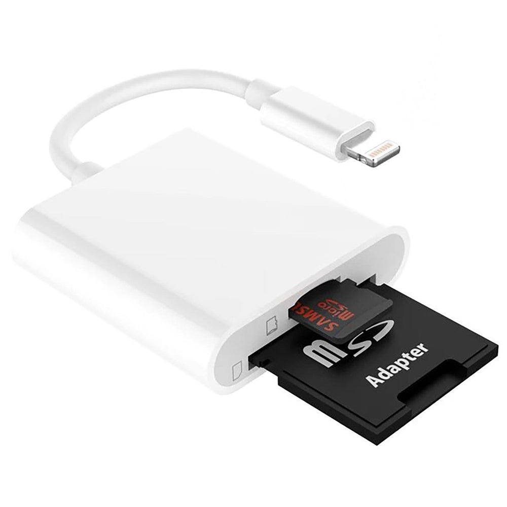 Ibley Pro 2-in-1 Lightning SD/microSD kaartlezer – iPhone & iPad – Plug & Play – Wit