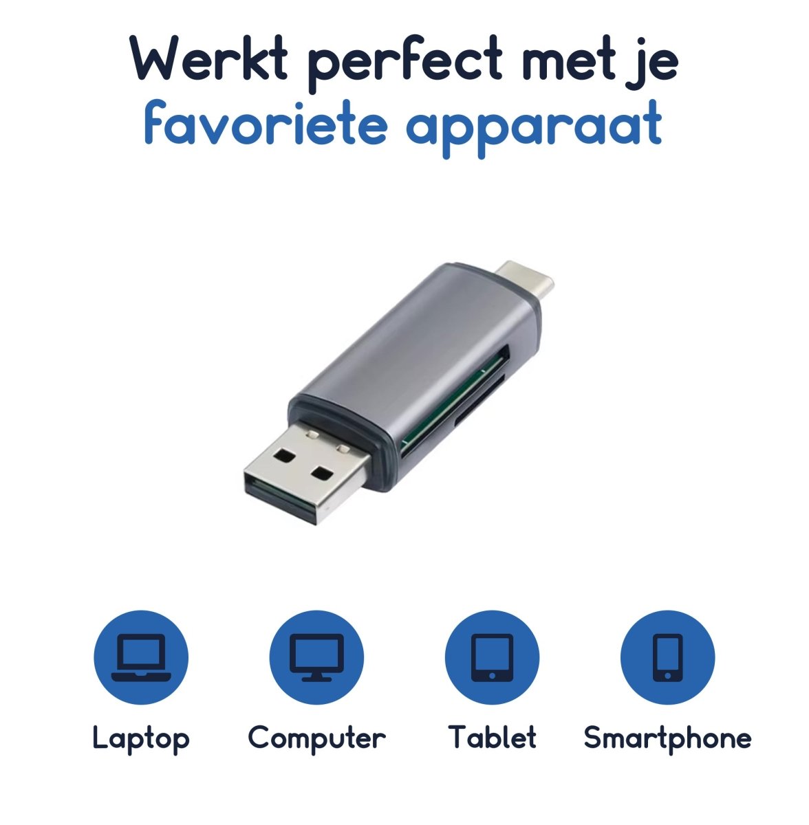 Ibley 3 - in - 1 USB - C & USB - A SD Kaartlezer – Voor SD, microSD – Compatibel met Windows, Mac, Android, iOS - Ibley