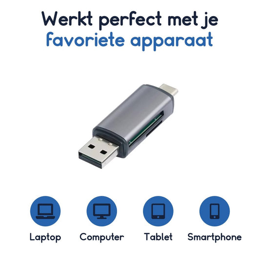 Ibley 3 - in - 1 USB - C & USB - A SD Kaartlezer – Voor SD, microSD – Compatibel met Windows, Mac, Android, iOS - Ibley