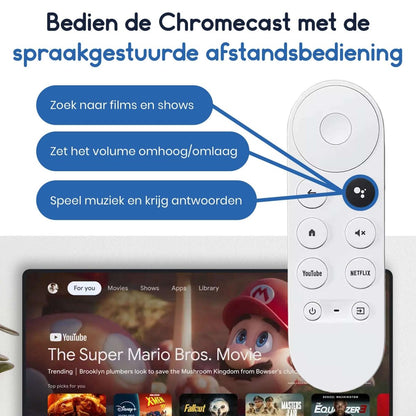 Ibley Afstandsbediening geschikt voor Google Chromecast HD/4K wit - Afstandsbediening - Remote control - Chromecast met Google TV - Chromecast 2020 en nieuwer - Ibley