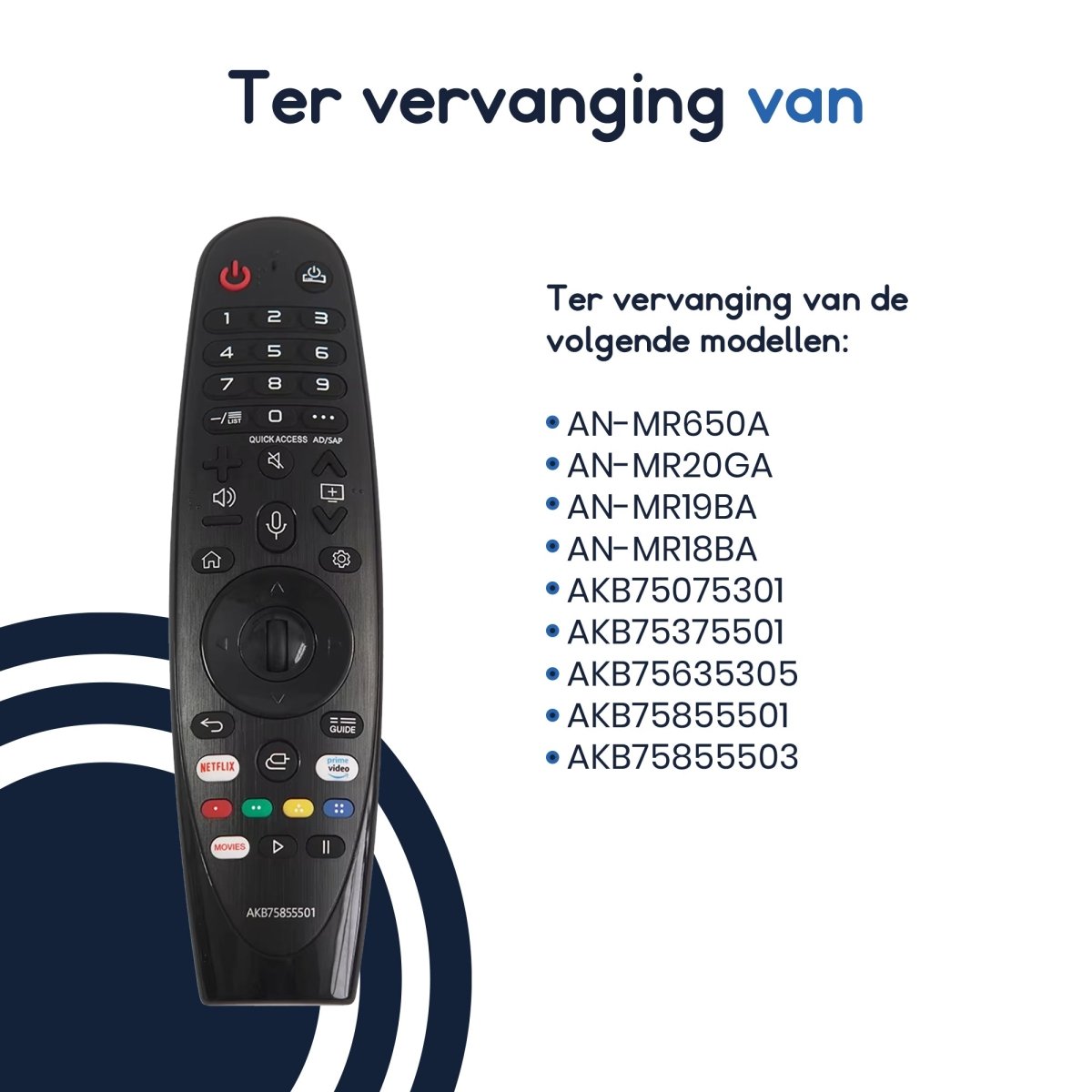 Ibley Afstandsbediening geschikt voor LG AKB75855501 - Geschikt voor OLED, NanoCell & 4K UHD Smart TV’s - Ibley