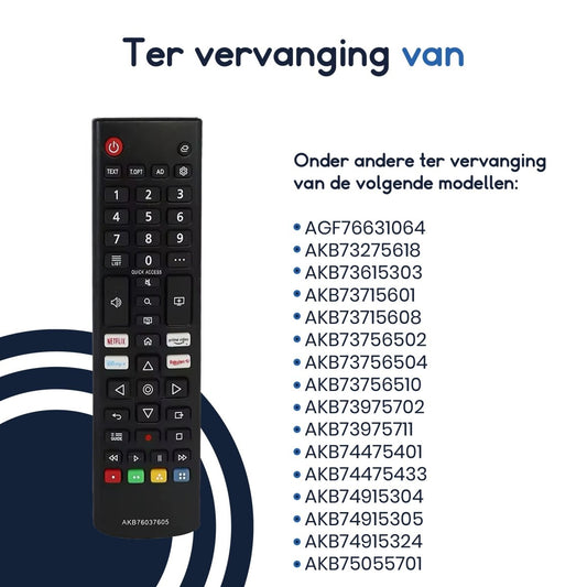 Ibley Afstandsbediening geschikt voor LG AKB76037605 - Universeel voor LG TV’s - Ibley
