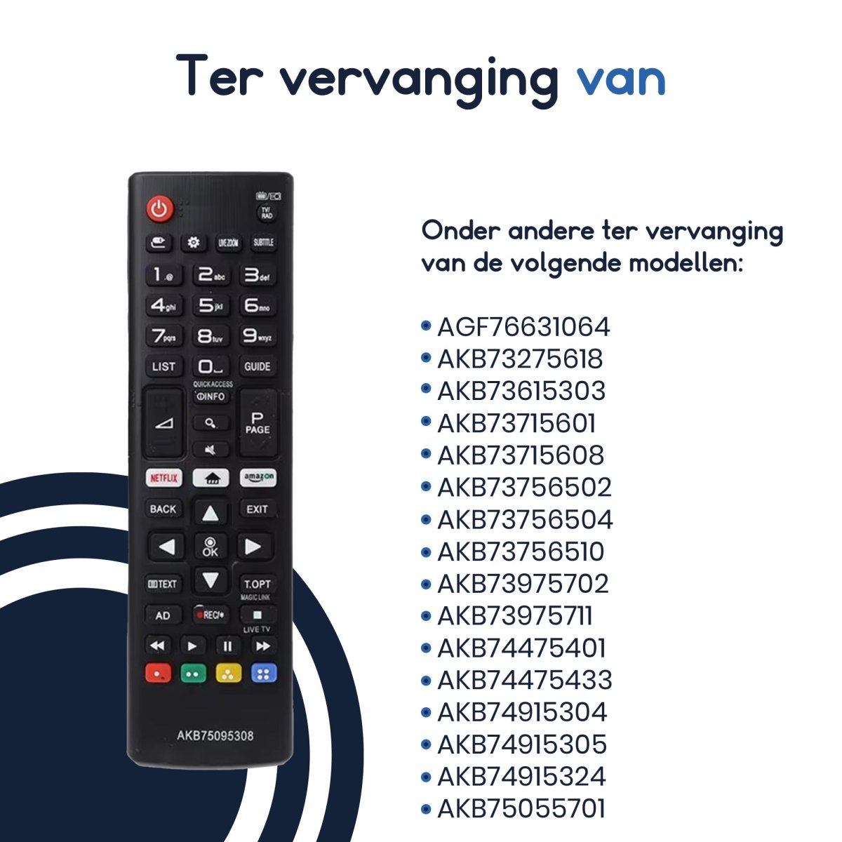 Ibley Afstandsbediening - Vervanging LG AKB75095308 - Universeel geschikt voor LG TV’s - Ibley