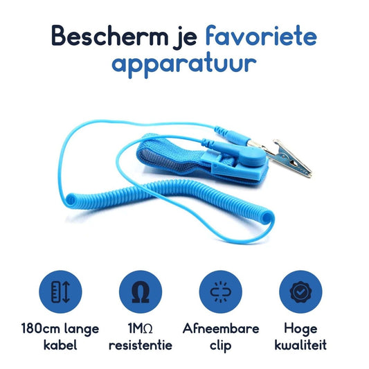 Ibley Antistatische ESD polsband blauw - Statische ontlading - Reparatie armband - Voor gevoelige elektronica - Ibley