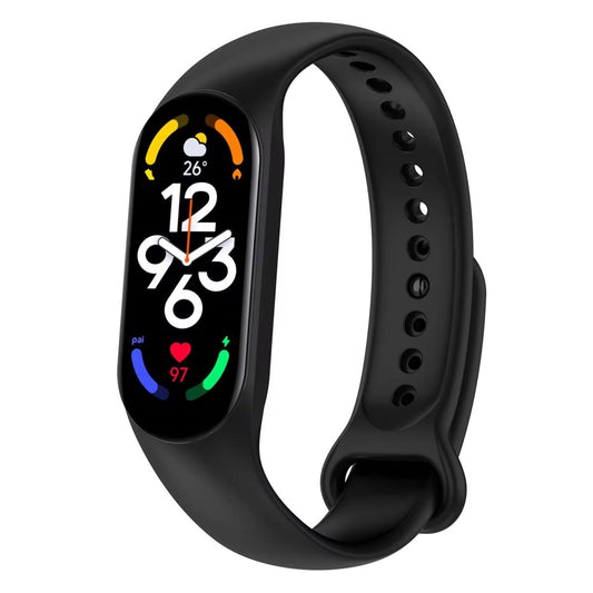Ibley Bandje voor Xiaomi Mi Band 5/6/7 zwart - Siliconen band - Drukknoop sluiting - Vervangend horlogebandje - Ibley
