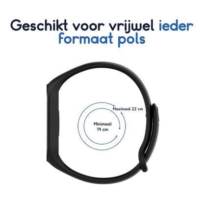 Ibley Bandje voor Xiaomi Mi Band 5/6/7 zwart - Siliconen band - Drukknoop sluiting - Vervangend horlogebandje - Ibley