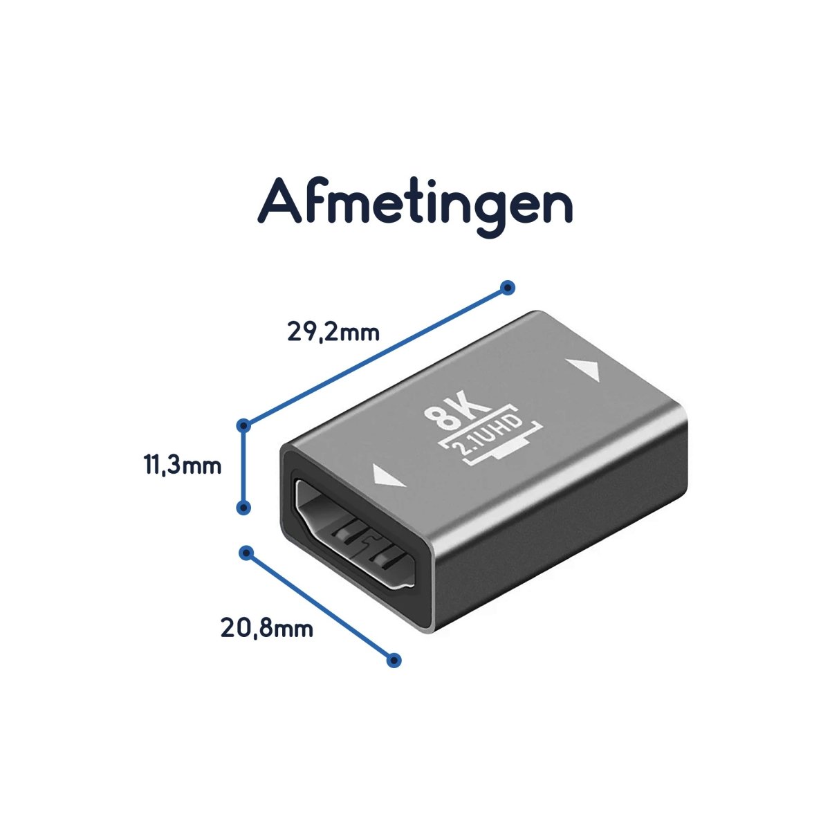 Ibley HDMI 2.1 koppelstuk grijs - Verlengstuk - HDMI Extender - 8K@60Hz - 4K@120Hz - HDR, ARC, 3D en surround sound - Aluminium - Ibley