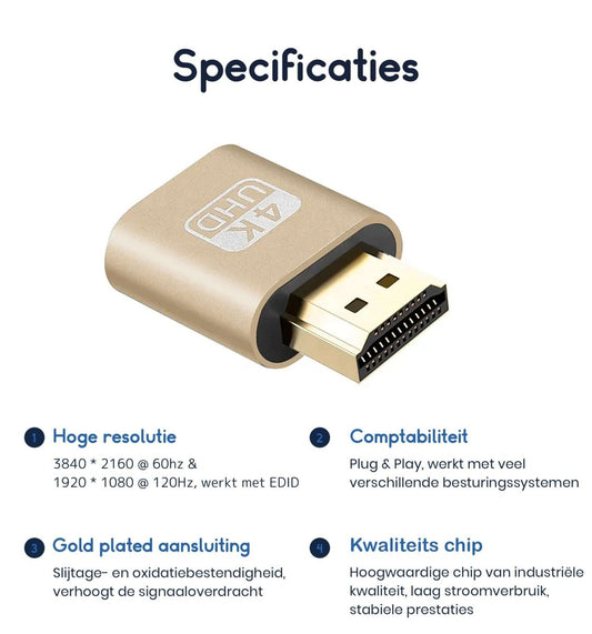 Ibley HDMI Dummy plug Grijs - Display emulator - Versie 2.0 - 4K@60hz - 1080p@120hz - Ibley