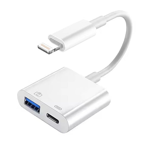 Ibley Lightning 2 in 1 USB 3.0 Camera adapter Wit - Geschikt voor iPhone en iPad - Plug & Play - IOS USB adapter - Met Lightning oplaadpoort - Ibley