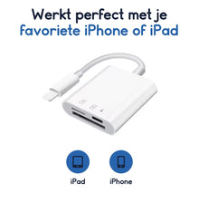 Ibley Lightning 3 in 1 SD kaartlezer wit voor iPhone en iPad - Cardreaders - Micro SD en SD kaartlezer - Oplaadpoort - Micro SD/SD/TF - Lightning aansluiting - Plug & Play - Ibley