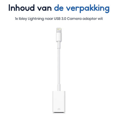 Ibley Lightning naar USB 3.0 Camera adapter Wit - Geschikt voor iPhone en iPad - Plug & Play - IOS USB adapter - Ibley