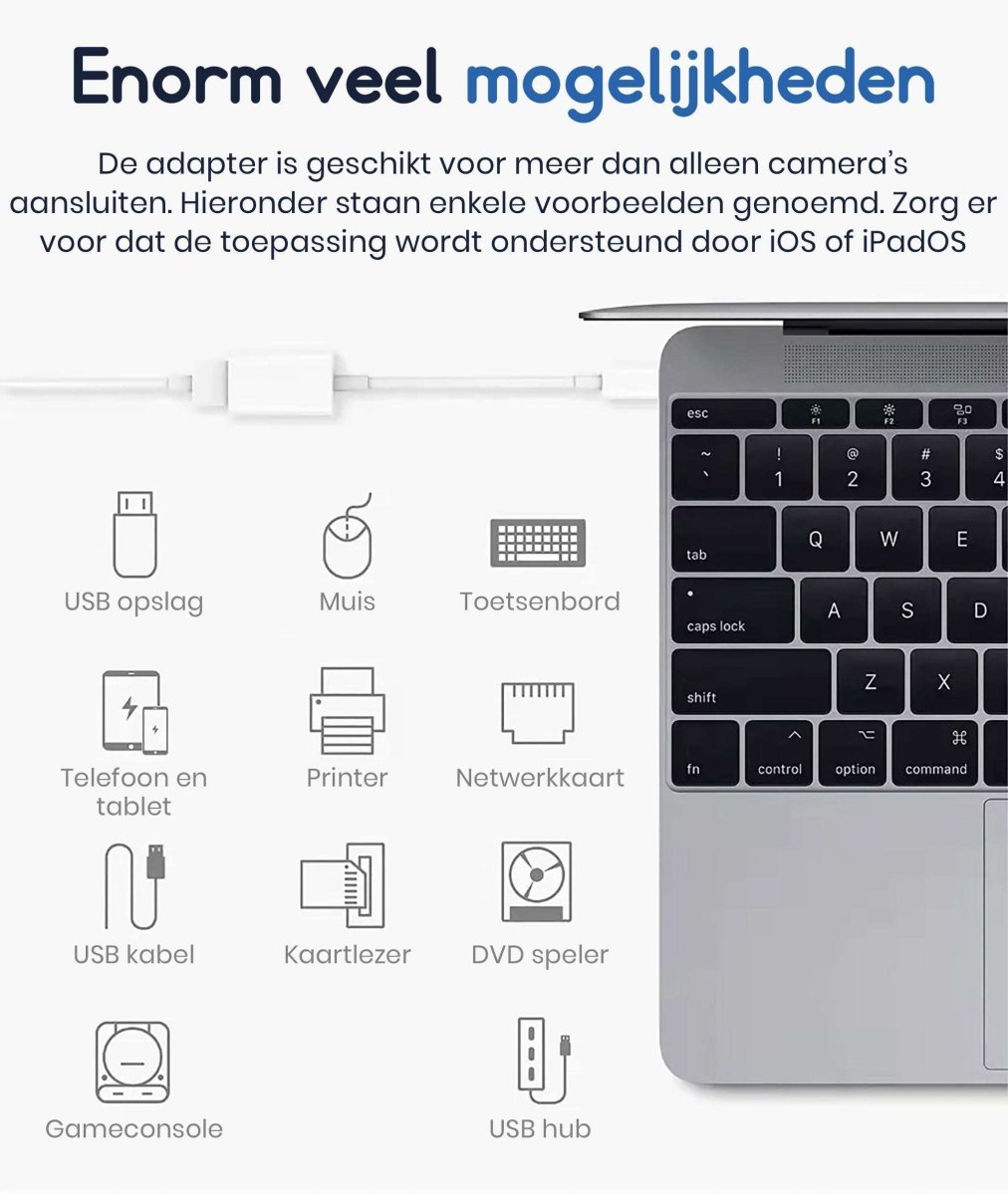 Ibley Lightning naar USB 3.0 Camera adapter Wit - Geschikt voor iPhone en iPad - Plug & Play - IOS USB adapter - Ibley