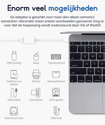 Ibley Lightning naar USB 3.0 Camera adapter Wit - Geschikt voor iPhone en iPad - Plug & Play - IOS USB adapter - Ibley