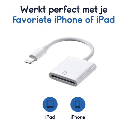 Ibley Lightning SD kaartlezer wit voor iPhone en iPad - Cardreaders - SD/TF kaartlezer - Lightning aansluiting - Plug & Play - Ibley
