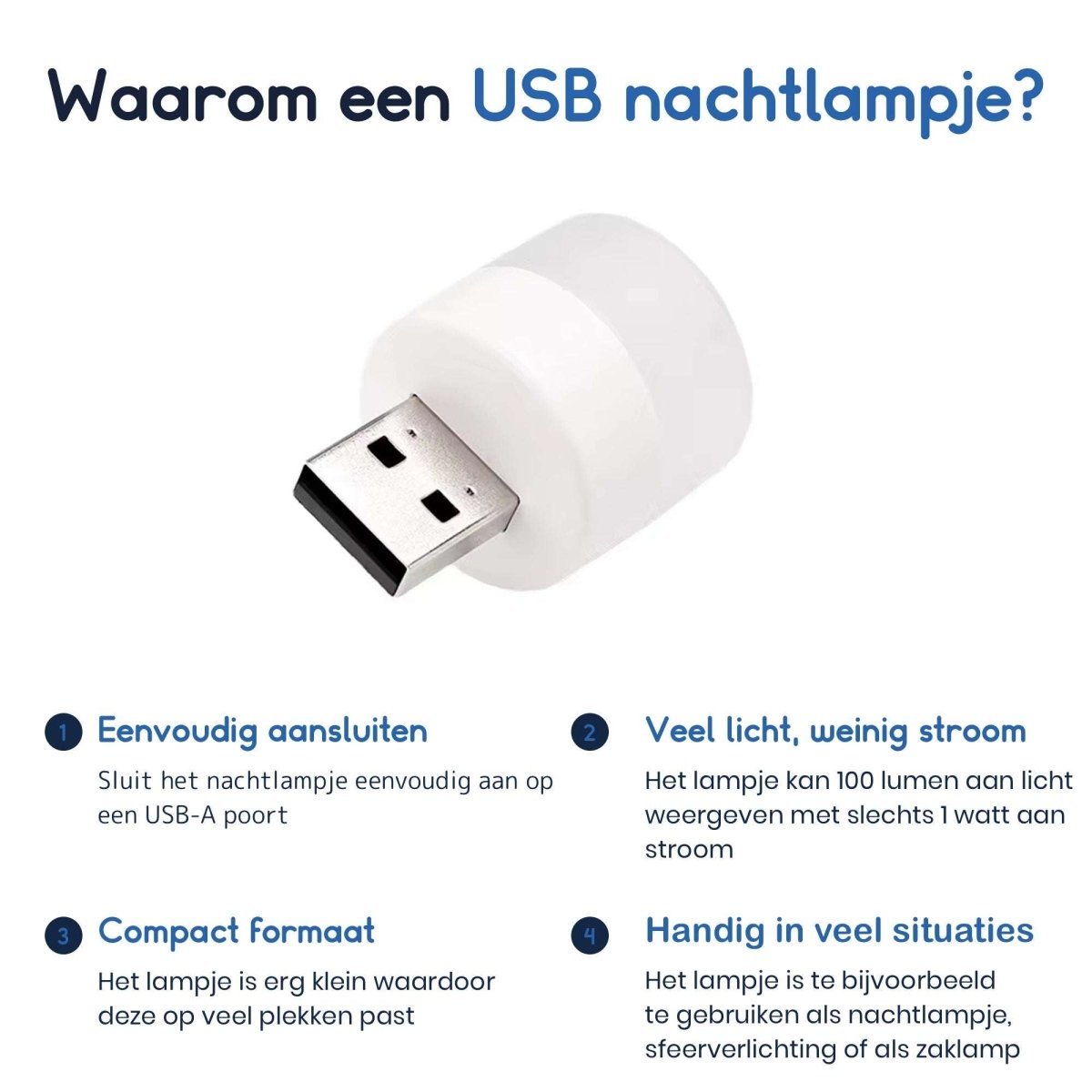 Ibley Mini USB - A LED Nachtlamp – Koel Wit – 3000K – Compact & Energiezuinig - Ibley