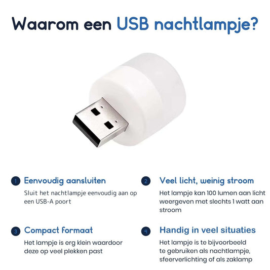 Ibley Mini USB - A LED Nachtlamp – Koel Wit – 3000K – Compact & Energiezuinig - Ibley