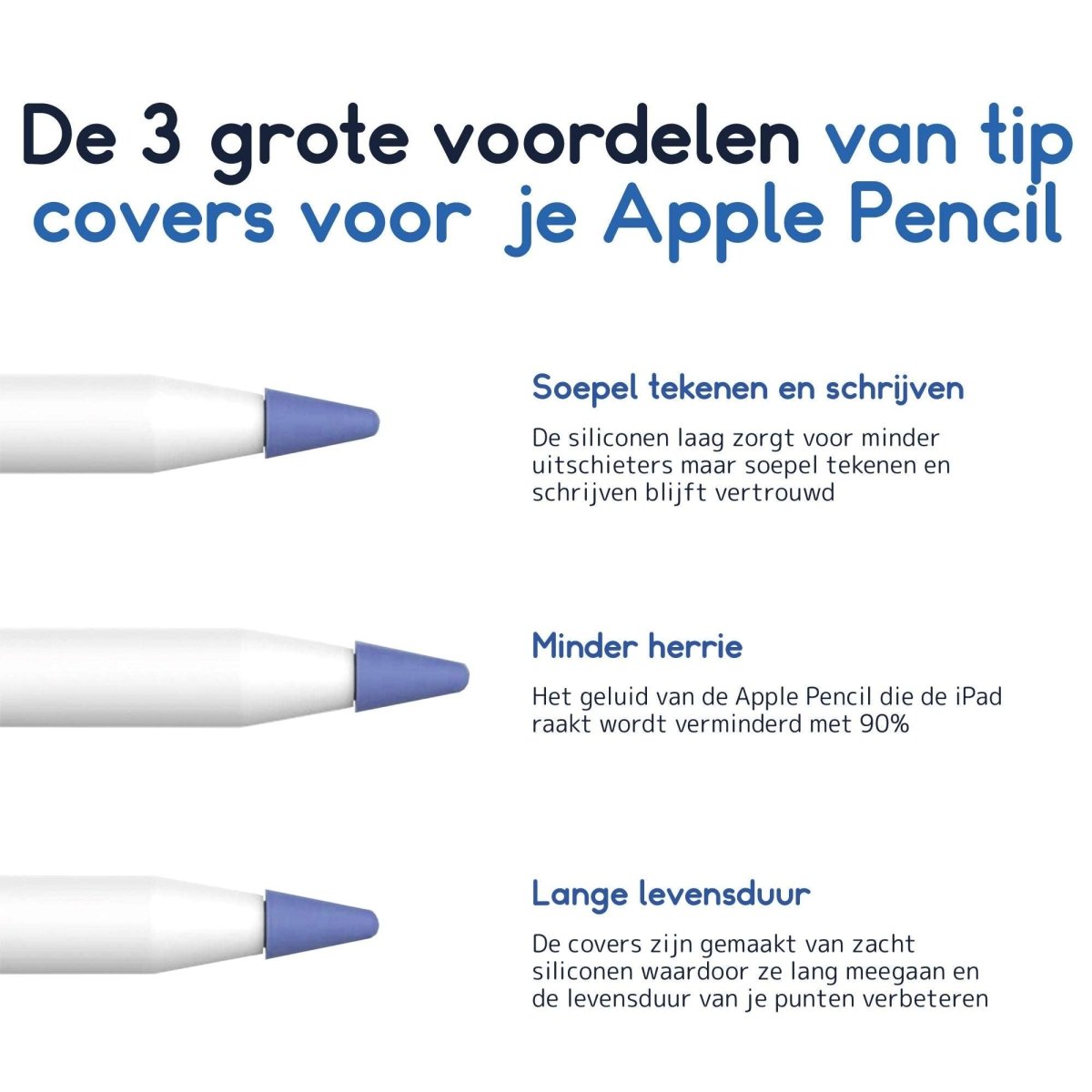 Ibley Pencil tip cover voor Apple Pencil 1/2/Pro kleurmix - 8 stuk(s) - Silicone pen tips - Ibley