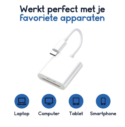 Ibley Pro 2 - in - 1 SD & TF Kaartlezer – USB - C Adapter – Voor Smartphone, Tablet & Laptop - Ibley