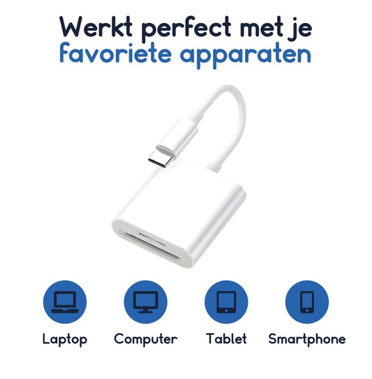 Ibley Pro 2 - in - 1 SD & TF Kaartlezer – USB - C Adapter – Voor Smartphone, Tablet & Laptop - Ibley
