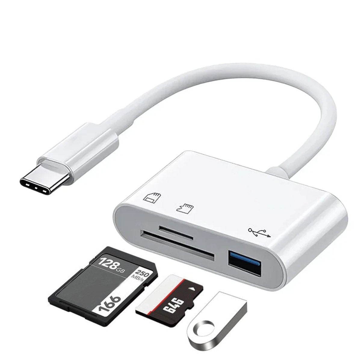 Ibley SD Kaartlezer USB‑C – MicroSD & SD – USB 3.0 – Voor iPhone 15, iPad, Windows & Android - Wit - Ibley