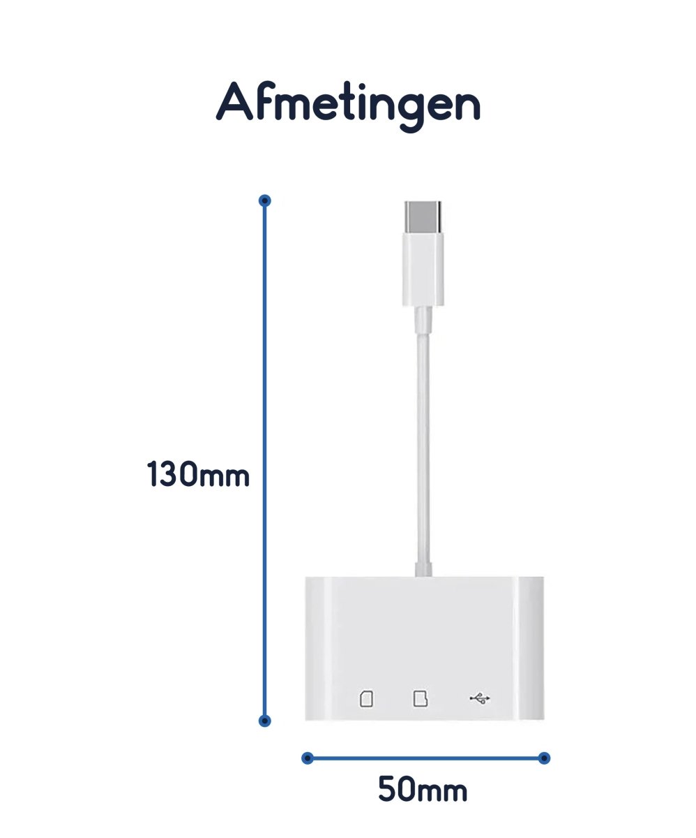 Ibley SD Kaartlezer USB‑C – MicroSD & SD – USB 3.0 – Voor iPhone 15, iPad, Windows & Android - Zwart - Ibley