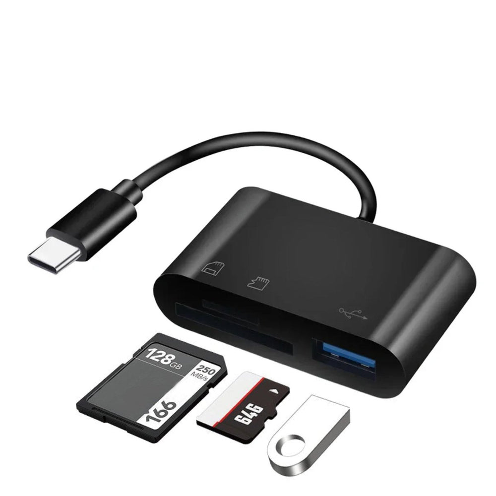 Ibley Plus SD Kaartlezer USB‑C – MicroSD & SD – USB 3.0 – Voor iPhone 15, iPad, Windows & Android - Zwart