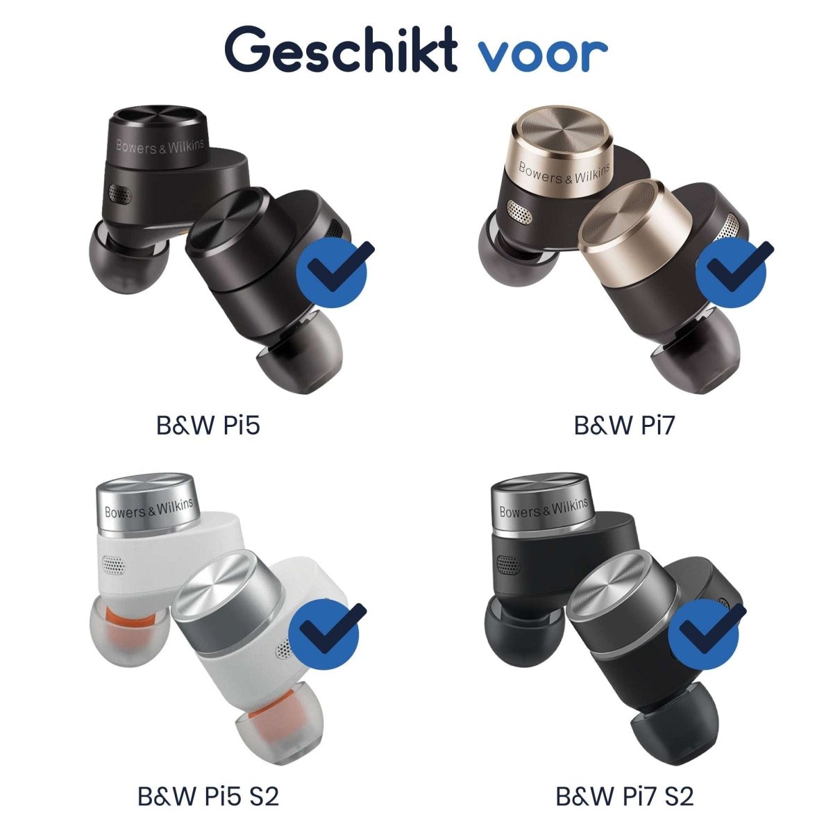 Ibley Siliconen oortips voor Bowers & Wilkins Pi5 (S2) & Pi7 (S2) wit - Siliconen Earplug - S/M/L formaat - 3 paar - 3 maten - B&W Pi5 (S2) oortips - B&W Pi7 (S2) oortips - Ibley