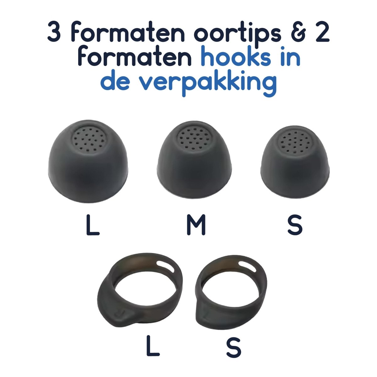 Ibley Siliconen oortips voor Galaxy Buds FE grijs - Siliconen Earplug - S/M/L formaat - 3 paar - 3 maten - Inclusief 2 paar haken - S/L formaat - Ibley