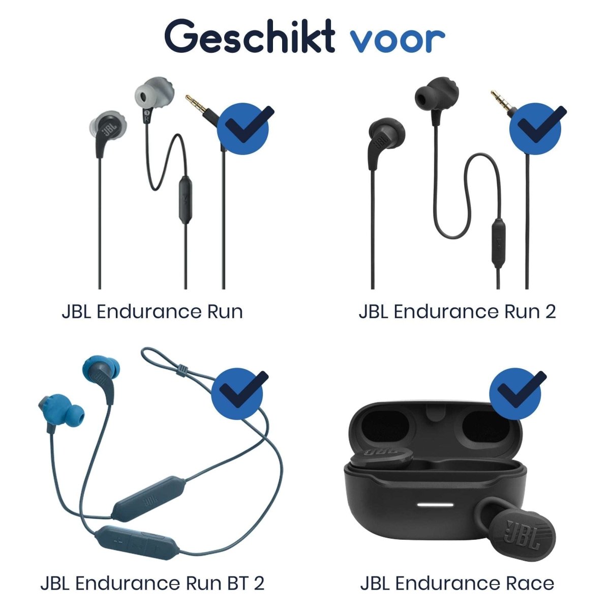 Ibley Siliconen oortips voor JBL Endurance Race/Run/Run2/Run BT2 Wit - Siliconen Earplug - S/M/L formaat - 3 paar - 3 maten - JBL Race/Run/Run2/Run - BT2 oortips - Ibley