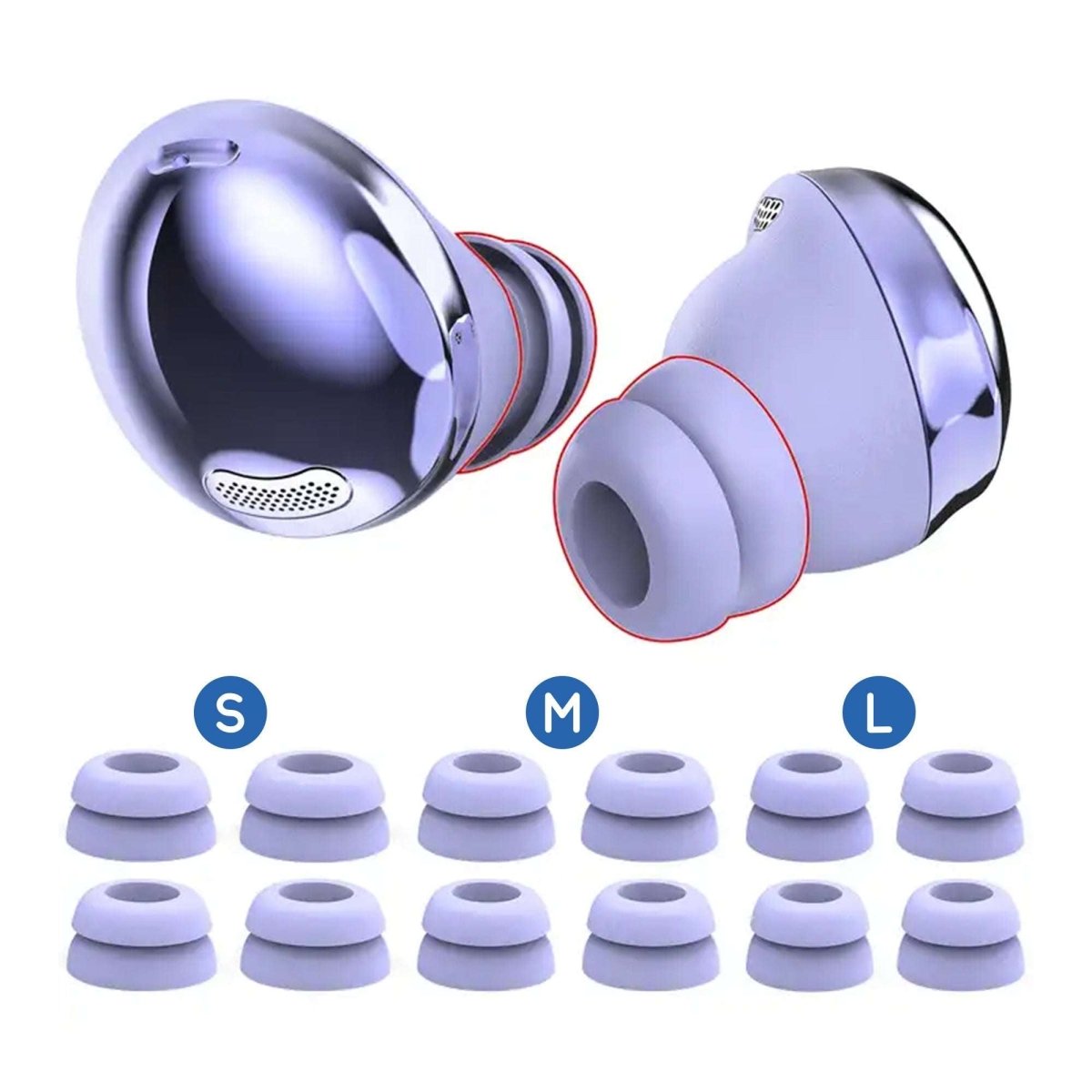 Ibley Siliconen tips voor Samsung Galaxy buds pro paars double flange - Siliconen Earplug - Double flange design - S/M/L formaat - 6 paar - 3 maten - Ibley