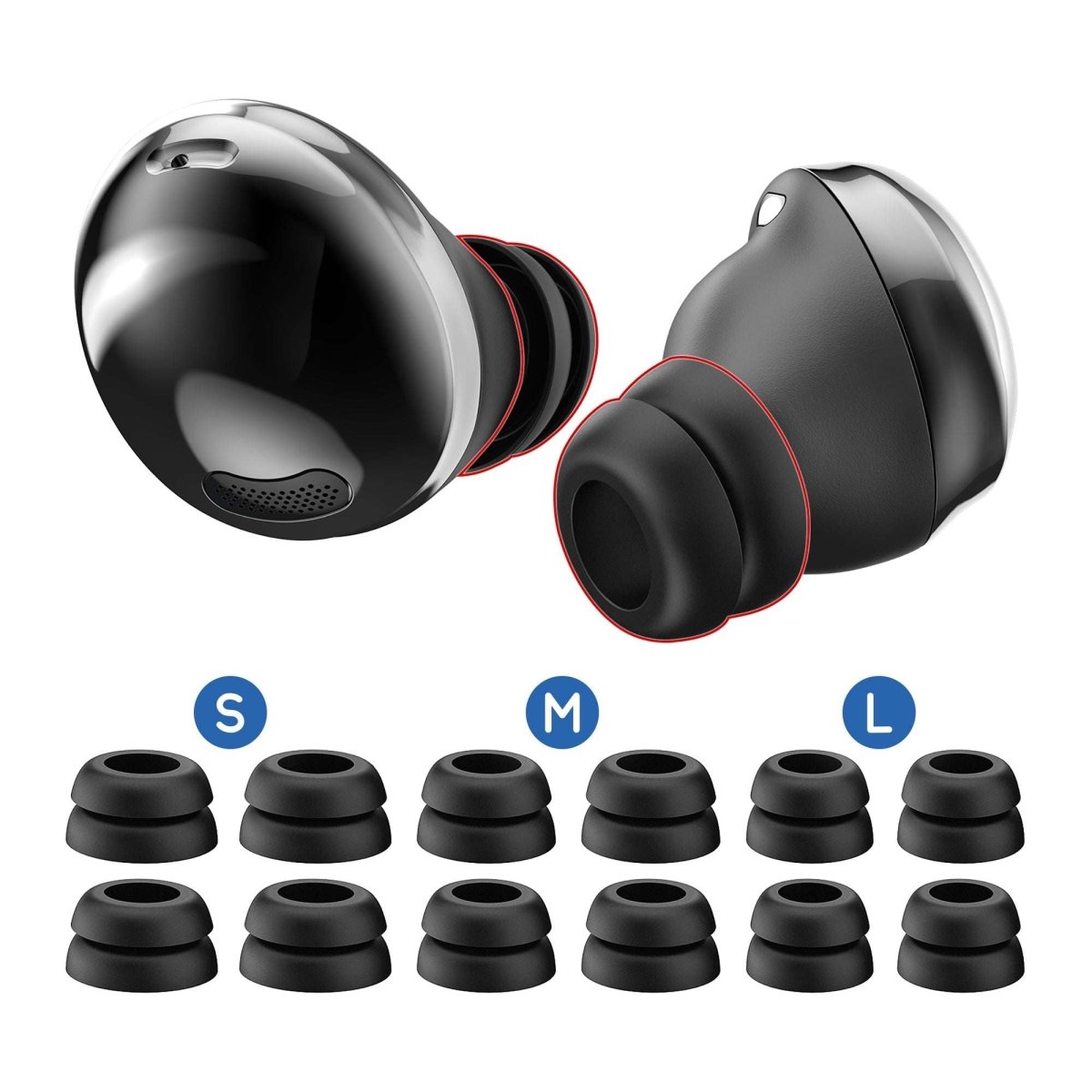 Ibley Siliconen tips voor Samsung Galaxy buds pro zwart double flange - Siliconen Earplug - Double flange design - S/M/L formaat - 6 paar - 3 maten - Ibley