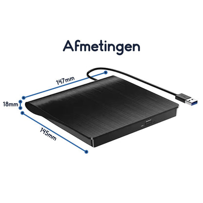 Ibley USB 3.0 DVD/CD Speler & Brander - Compact en Draagbaar - Plug & Play voor Windows, Mac & Linux - Ibley