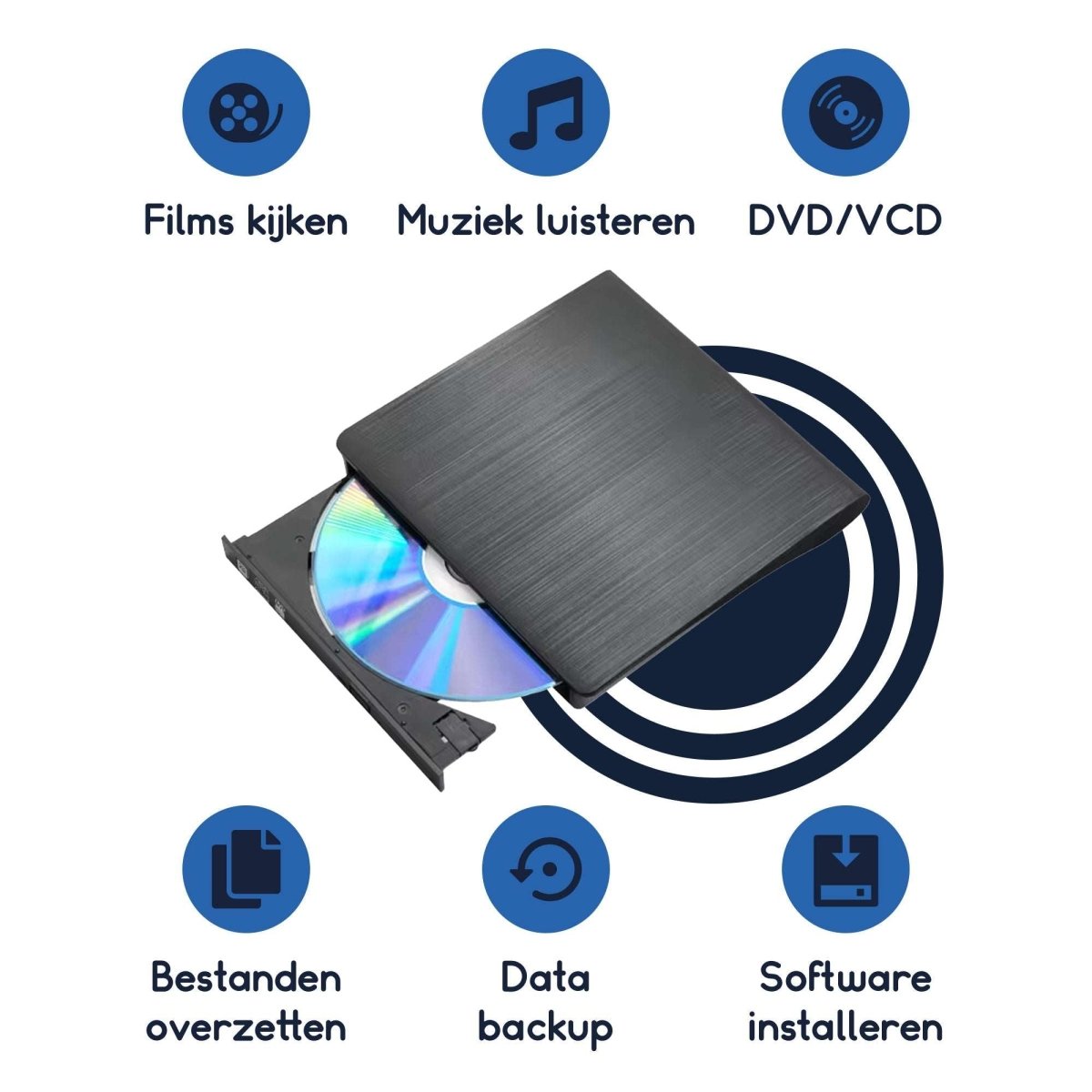 Ibley USB 3.0 DVD/CD Speler & Brander - Compact en Draagbaar - Plug & Play voor Windows, Mac & Linux - Ibley