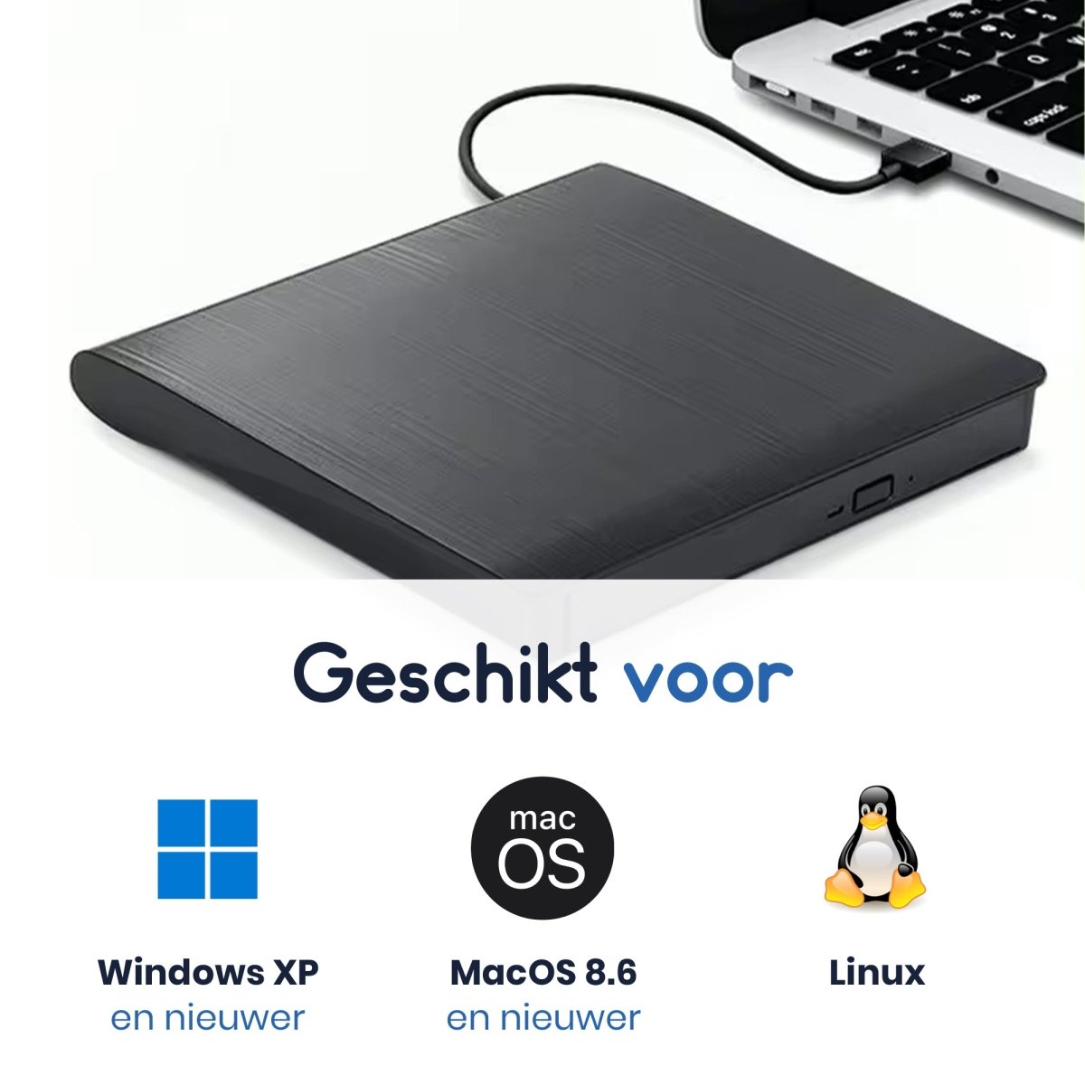 Ibley USB 3.0 DVD/CD Speler & Brander - Compact en Draagbaar - Plug & Play voor Windows, Mac & Linux - Ibley