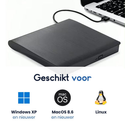 Ibley USB 3.0 DVD/CD Speler & Brander - Compact en Draagbaar - Plug & Play voor Windows, Mac & Linux - Ibley