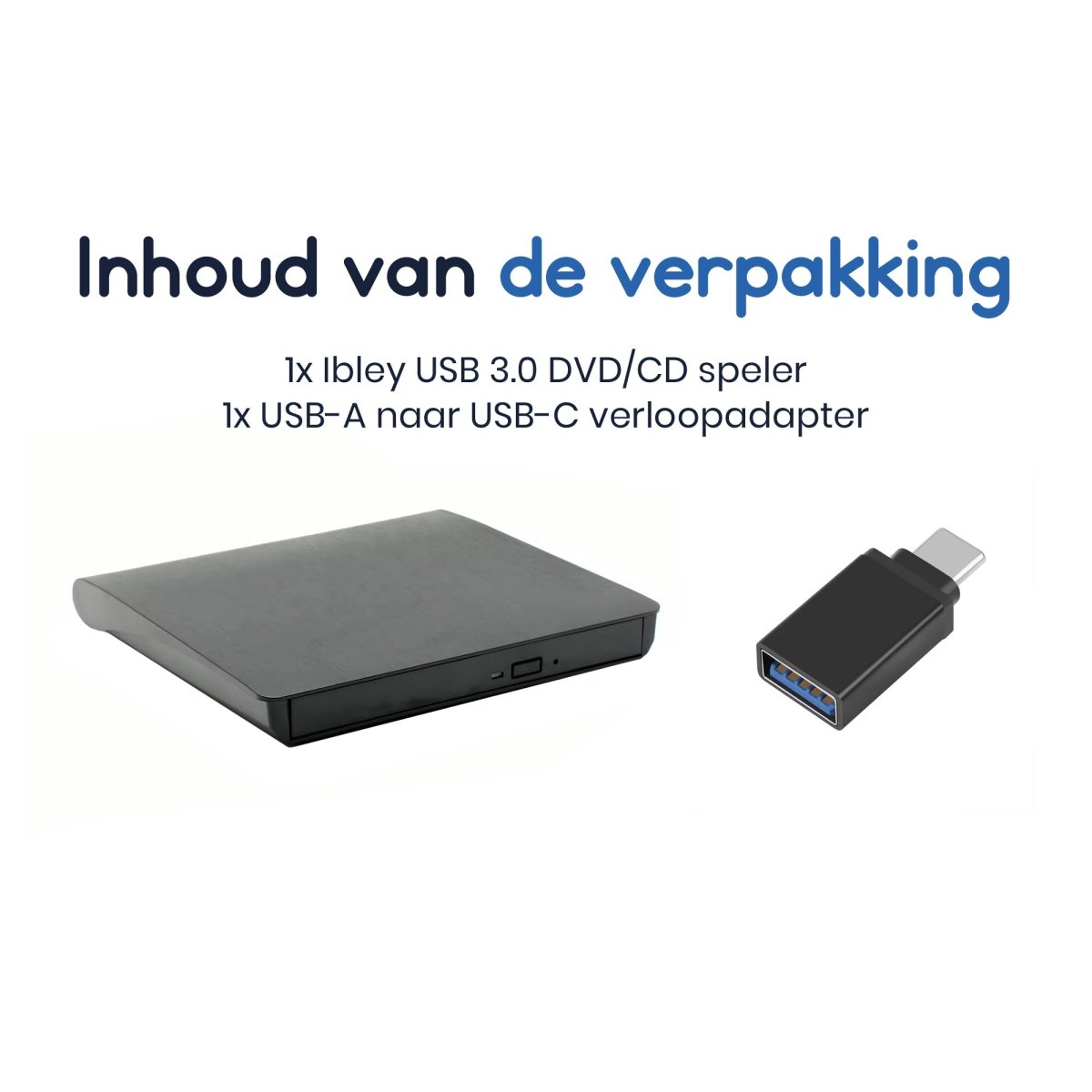 Ibley USB 3.0 DVD/CD Speler & Brander - Compact en Draagbaar - Plug & Play voor Windows, Mac & Linux - Ibley