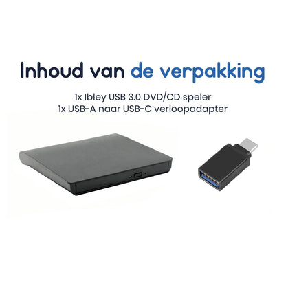 Ibley USB 3.0 DVD/CD Speler & Brander - Compact en Draagbaar - Plug & Play voor Windows, Mac & Linux - Ibley