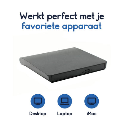 Ibley USB 3.0 DVD/CD Speler & Brander - Compact en Draagbaar - Plug & Play voor Windows, Mac & Linux - Ibley