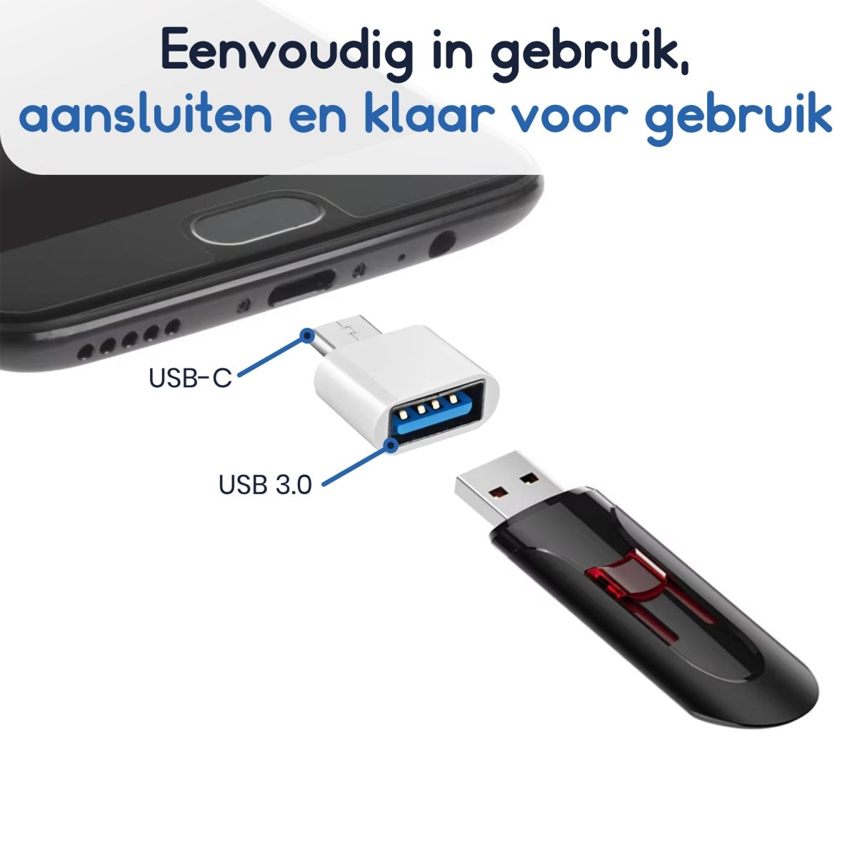 Ibley USB - C Adapter – USB - C naar USB - A – OTG Converter – USB 3.0 – Wit - Ibley