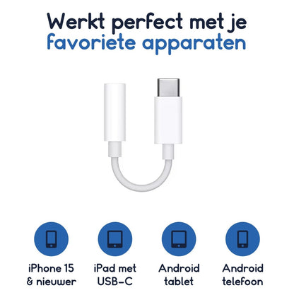 Ibley USB - C naar 3.5mm mini jack adapter wit - Audioadapter - USB - C naar AUX adapter - Android, iPhone & iPad hoofdtelefoonaansluiting - Ibley