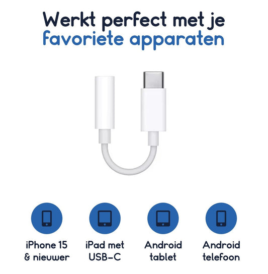 Ibley USB - C naar 3.5mm mini jack adapter wit - Audioadapter - USB - C naar AUX adapter - Android, iPhone & iPad hoofdtelefoonaansluiting - Ibley