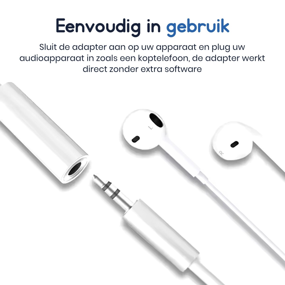 Ibley USB - C naar 3.5mm mini jack adapter wit - Audioadapter - USB - C naar AUX adapter - Android, iPhone & iPad hoofdtelefoonaansluiting - Ibley
