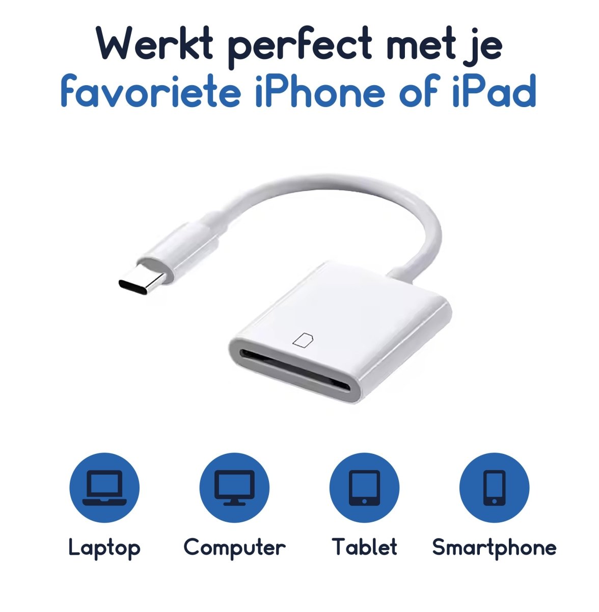 Ibley USB - C SD kaartlezer wit - Cardreaders - SD/TF kaartlezer - USB - C aansluiting - Plug & Play - Windows, MacOS, Android, iOS, iPadOS, Linux - Ibley