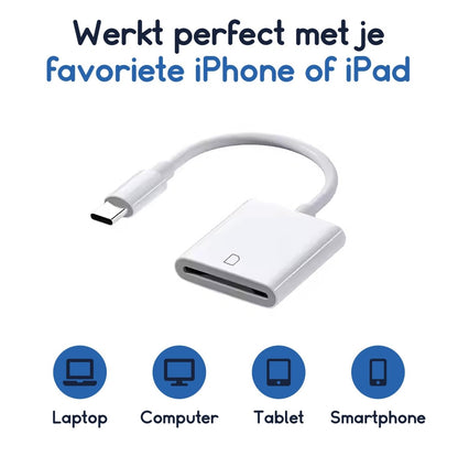 Ibley USB - C SD kaartlezer wit - Cardreaders - SD/TF kaartlezer - USB - C aansluiting - Plug & Play - Windows, MacOS, Android, iOS, iPadOS, Linux - Ibley