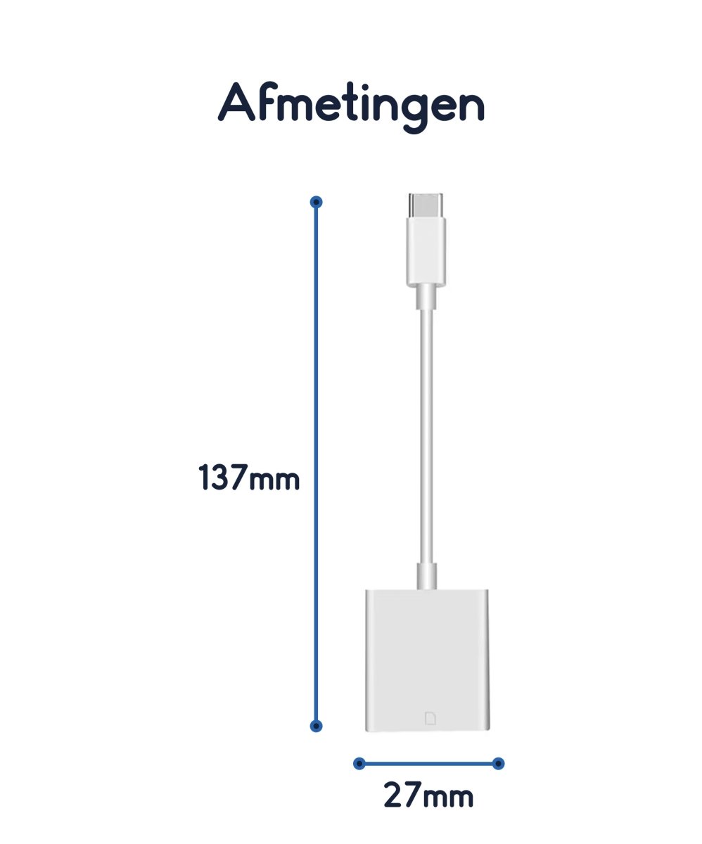 Ibley USB - C SD kaartlezer wit - Cardreaders - SD/TF kaartlezer - USB - C aansluiting - Plug & Play - Windows, MacOS, Android, iOS, iPadOS, Linux - Ibley