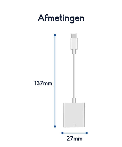 Ibley USB - C SD kaartlezer wit - Cardreaders - SD/TF kaartlezer - USB - C aansluiting - Plug & Play - Windows, MacOS, Android, iOS, iPadOS, Linux - Ibley